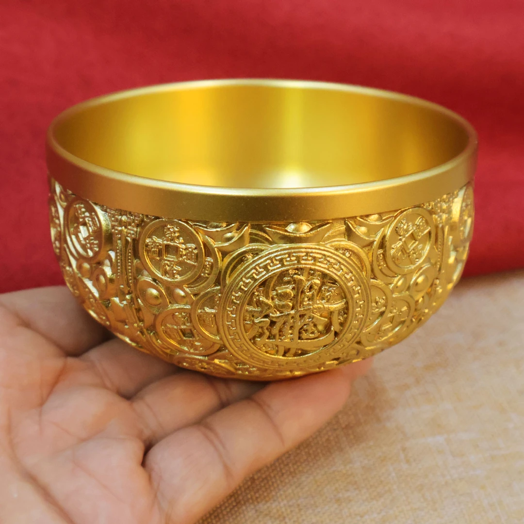 黄铜碗金钱碗黄铜浮雕龙凤碗铜