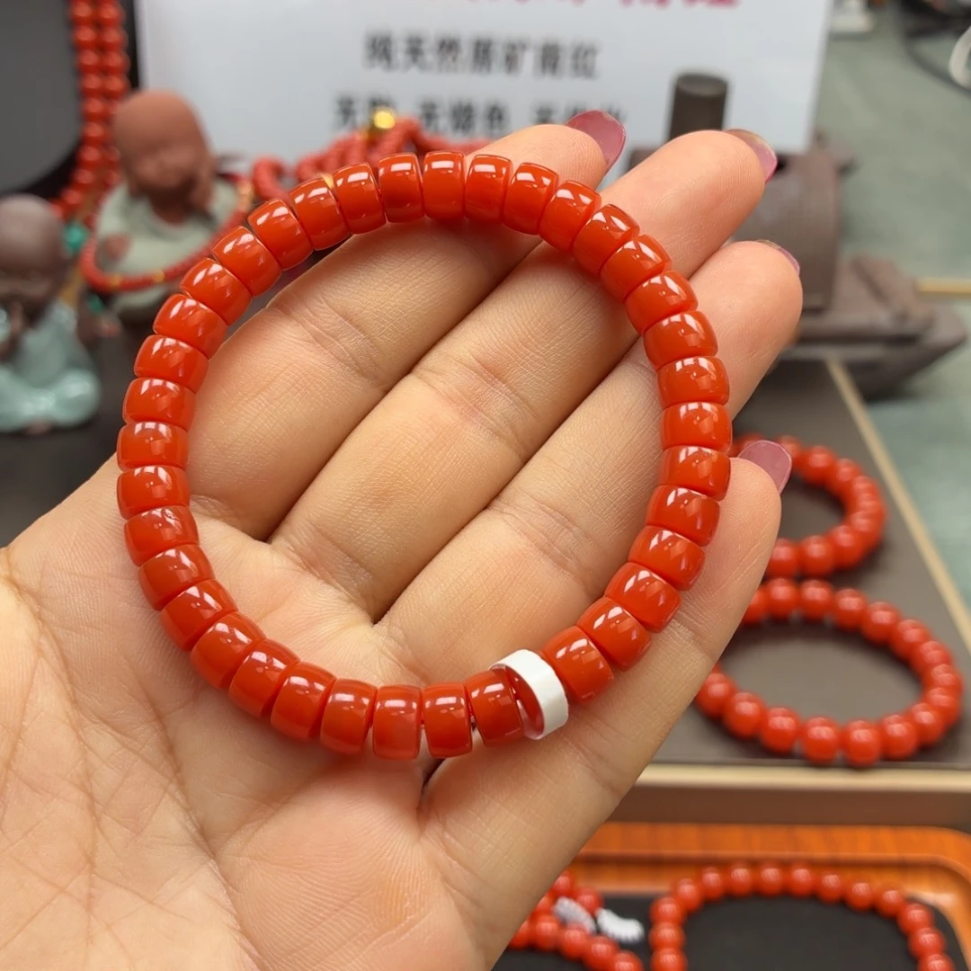 南红玛瑙未镶嵌手串大水沟柿子红直切8➕