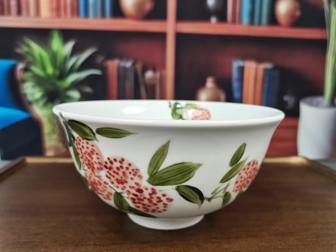 荔枝6寸面碗，高温釉中彩直径15.5cm碗，景德镇手绘青白釉