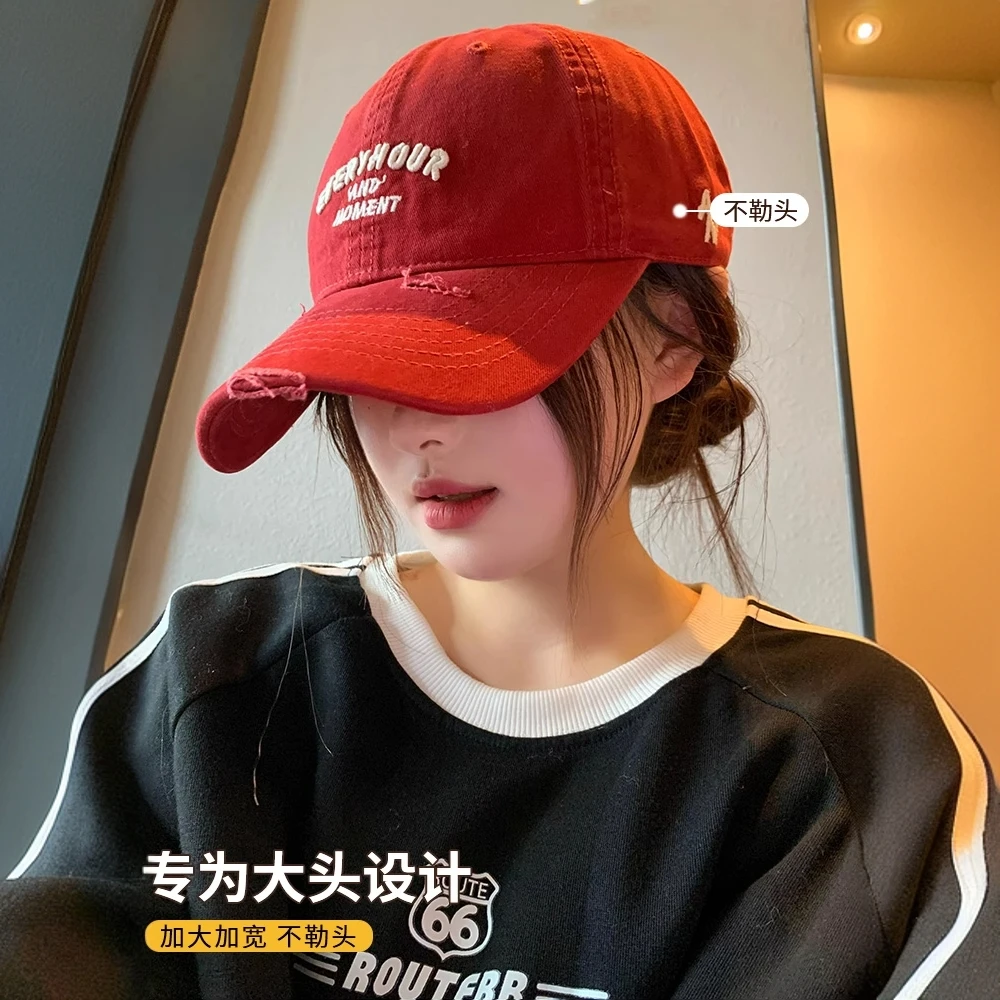 复古字母刺绣红色棒球帽女韩系百搭显脸小帽子女2025新款百搭帽子