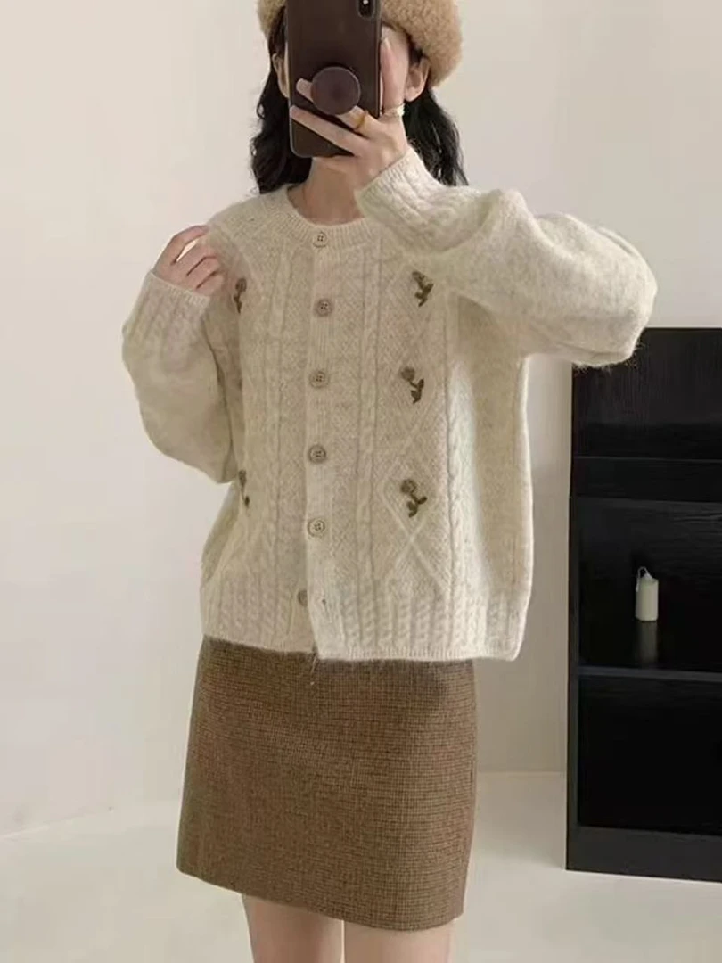 温柔风毛衣开衫女外套2025秋冬新款韩系甜美软糯百搭减龄外套上衣