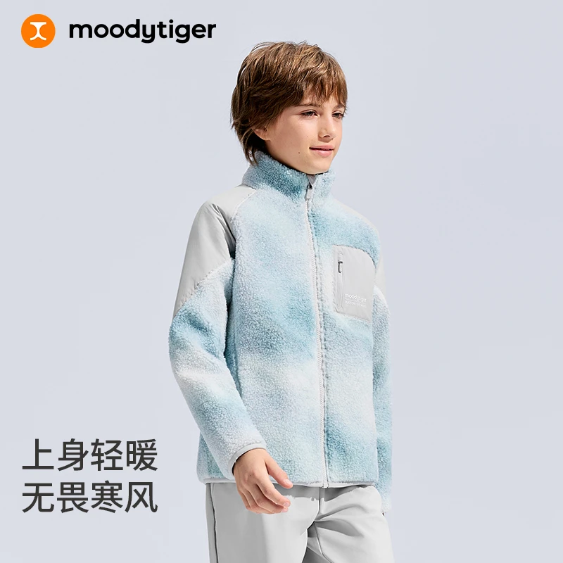 moodytiger男女童保暖立领印花羊羔摇粒绒厚外套54110402【H合】