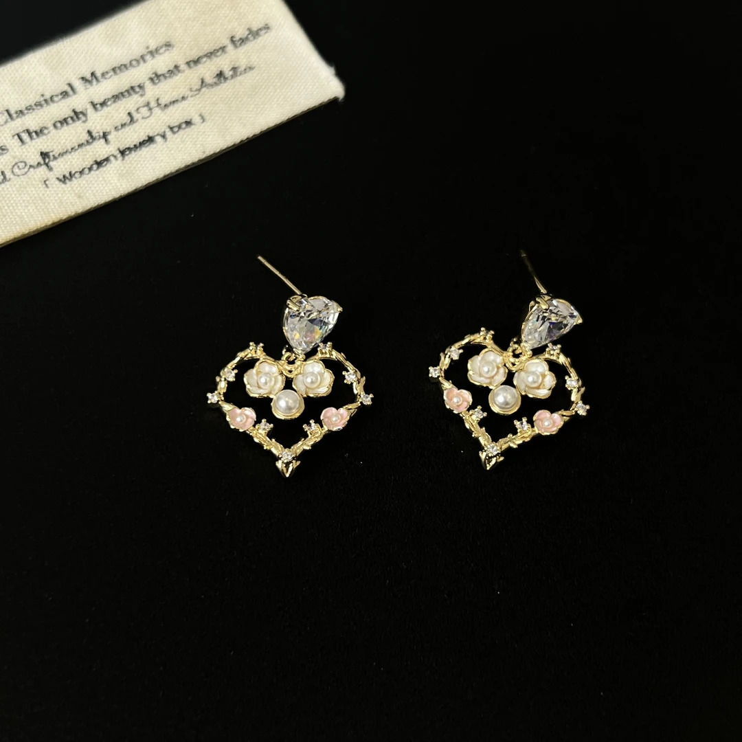 铜合金耳饰 时尚中古感彩色爱心耳环2912