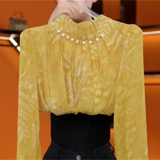 2025新款原版正品减龄优雅衬衫手工珍珠钉珠重磅轻奢小衫