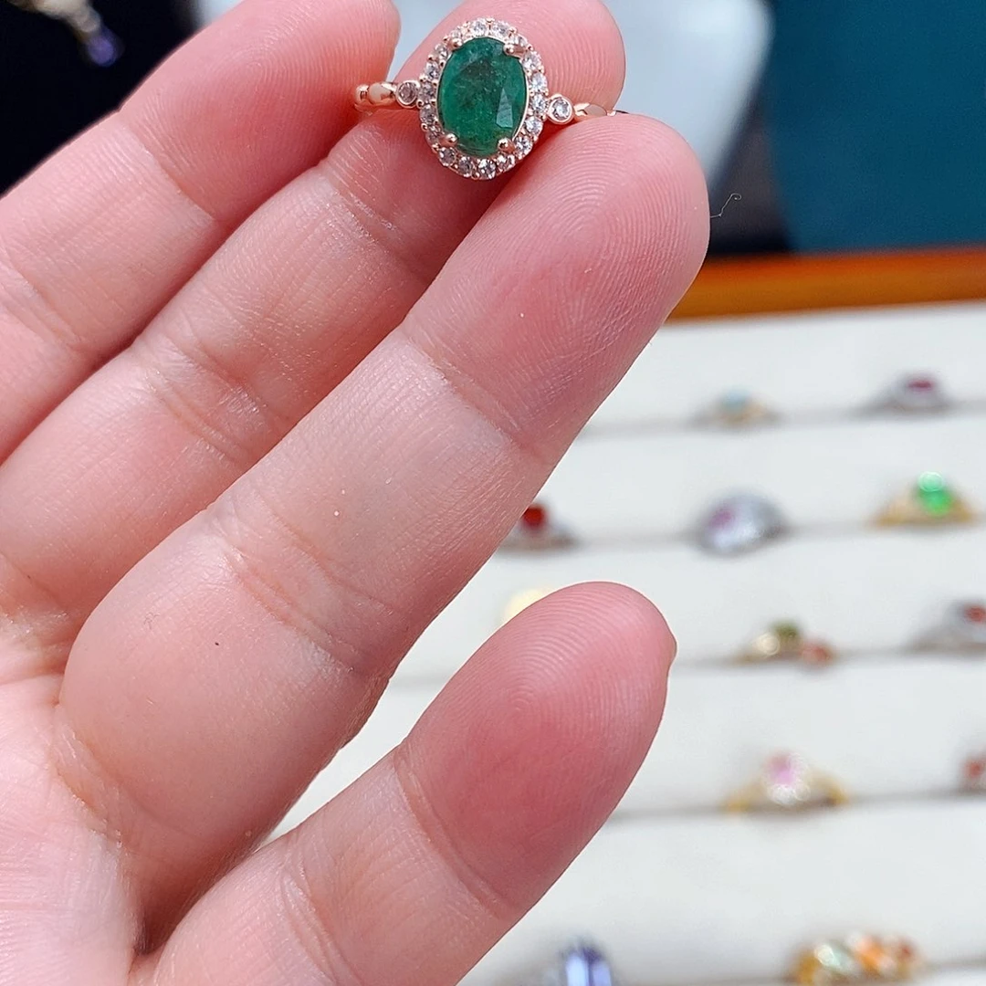 祖母绿戒指银S925镶嵌5853