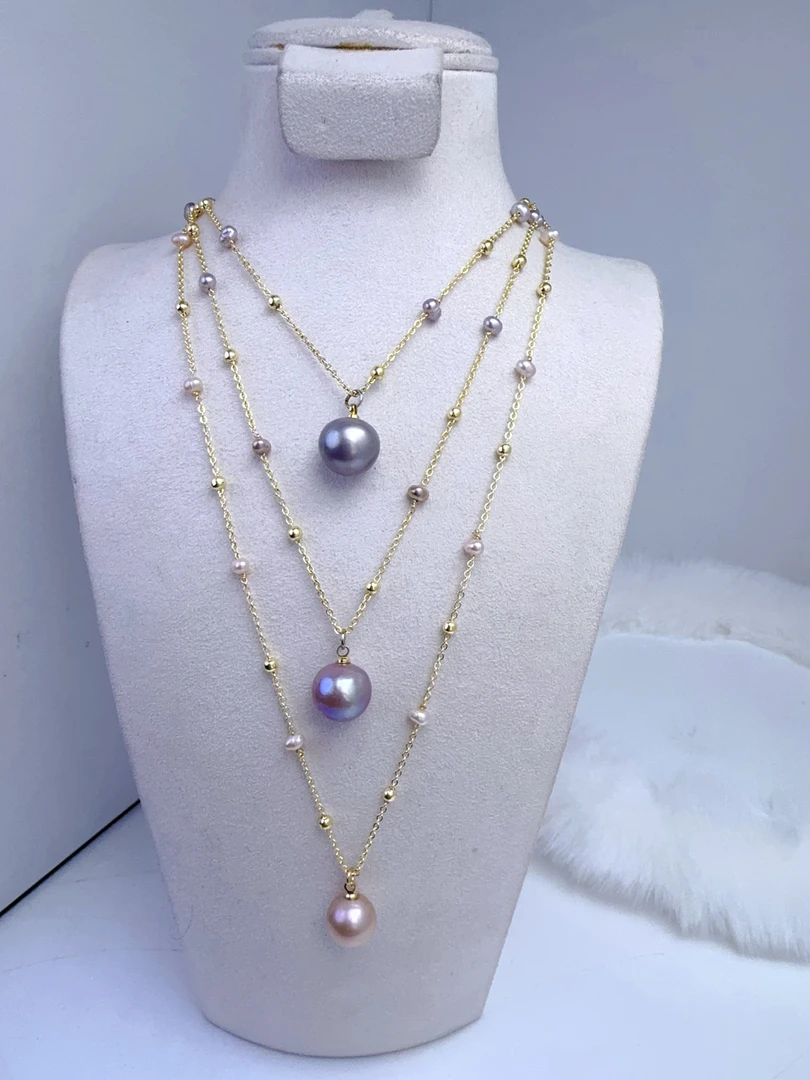 欣[粉紫珠满天星] 此为天然珍珠颜色会有多样性11-13mm淡水珍珠