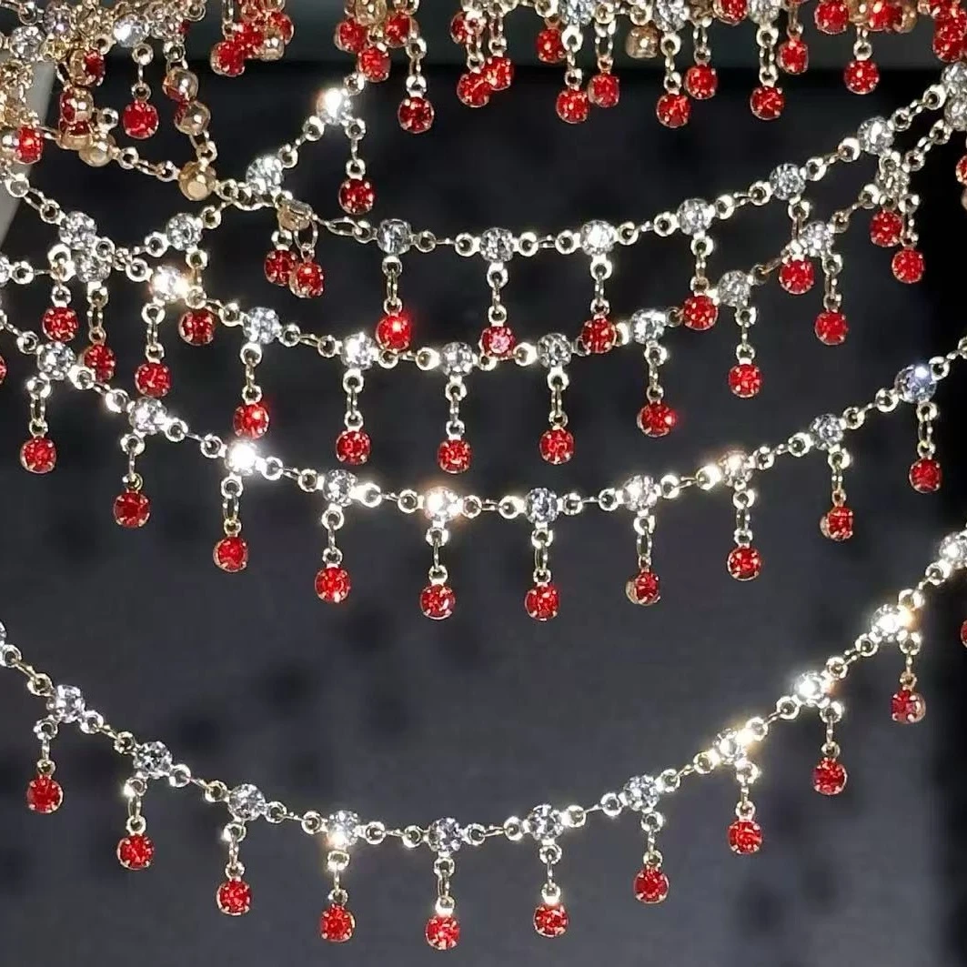 (洁雨饰品DIY) L0071 灼灼其华金红全铜大红水钻敦煌古风diy链条