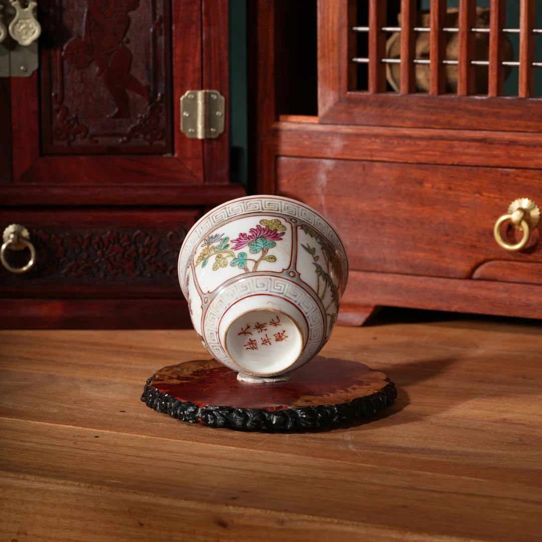 168清光绪粉彩梅兰竹菊杯明清老瓷器仿古典家居书房摆件瓷器收