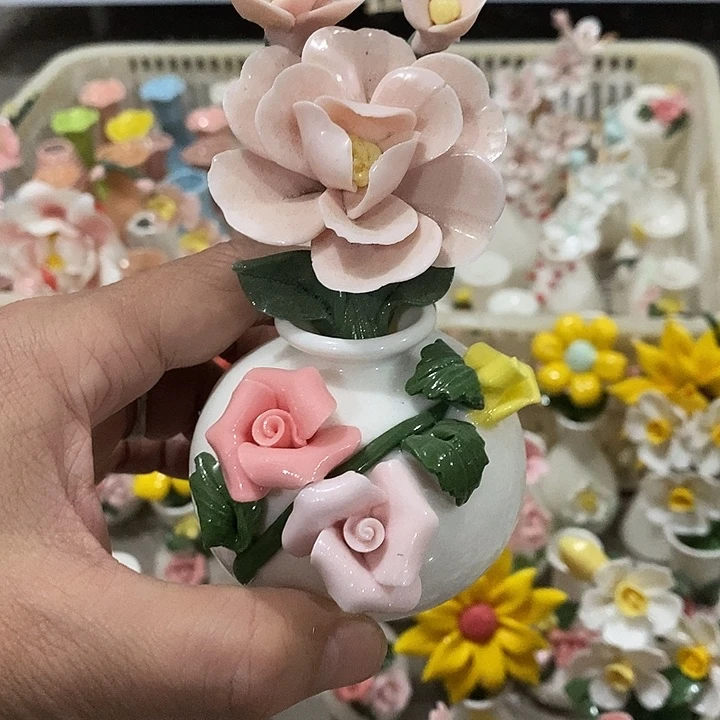 瓷片纯手工陶瓷花摆件瑕