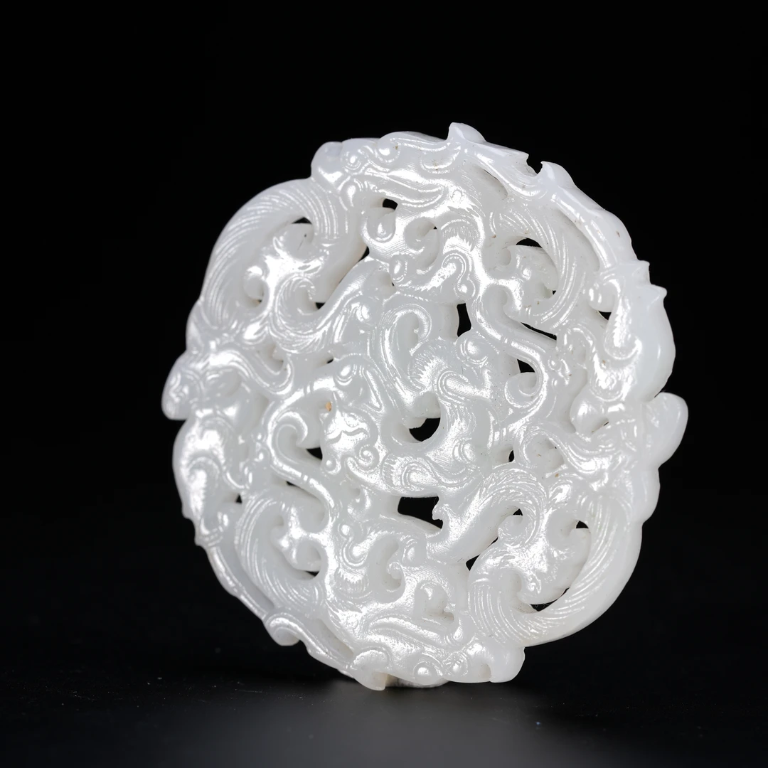 HTY4-14臻藏·和田白玉镂空龙纹佩【玉石拍卖】
