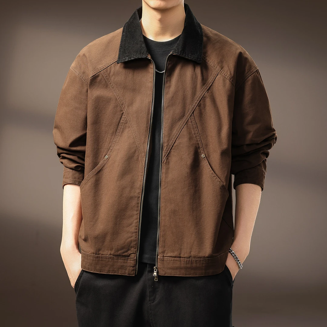 高端美拉德复古工装夹克男2025新款美式猎装潮牌秋季宽松休闲外套