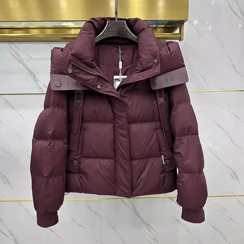 安哥拉红羽绒服女士冬装时尚袄子新款洋气减龄妈妈装短款面包服