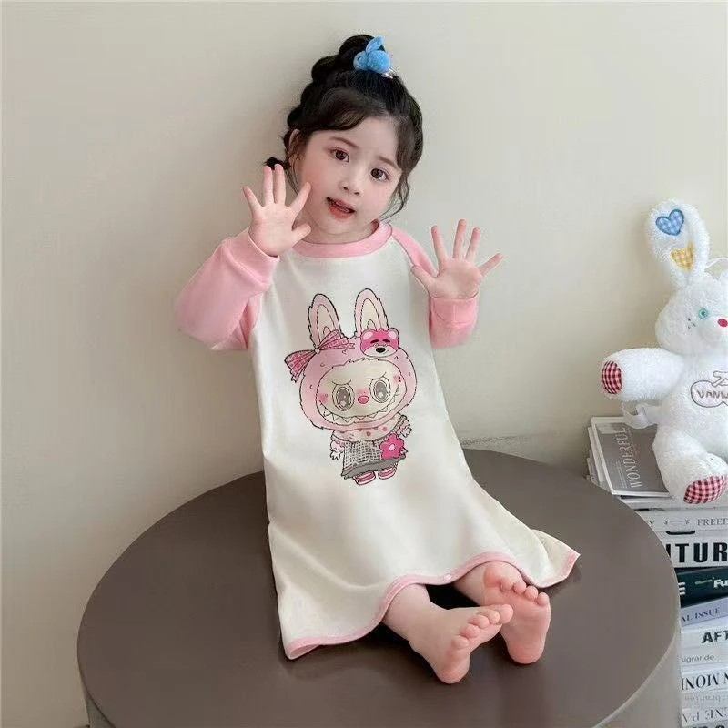 儿童秋季睡裙拉布布睡衣2025新款长袖春秋纯棉女童卡通连体小孩子