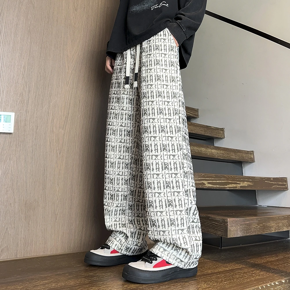 NINEDAO/玖岛秋季美式休闲宽松直筒裤男士高街潮流宽松休闲裤子