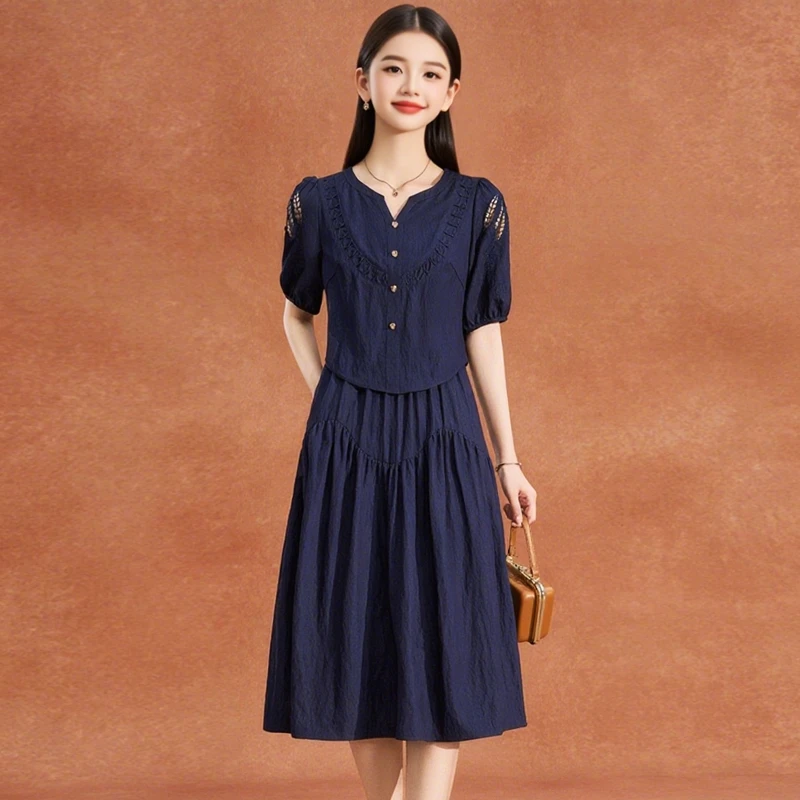 现货【连衣裙】优雅新款气质时尚减龄休闲显瘦连衣裙M-4XL-25686