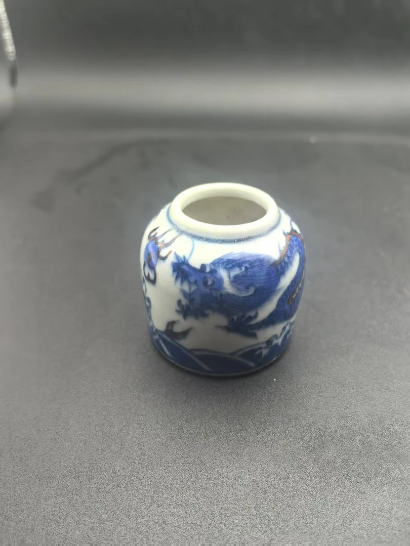 手工青花釉里红龙纹水丞5.3cm中式风格