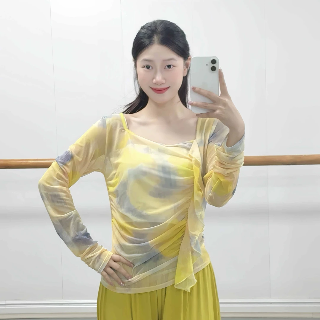 舞蹈服成人款夏季修身显瘦渐变扎染纱衣显白中国古典舞练功服上衣