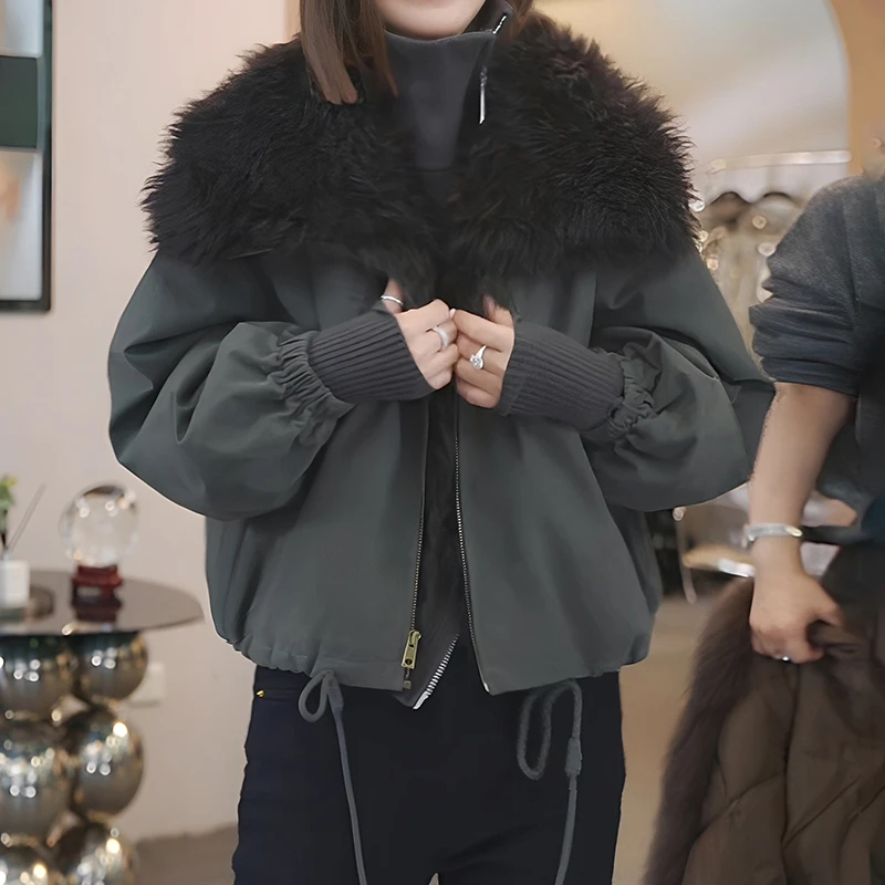 毛领棉服女2025冬季新款短款披肩派克服拉链外套长袖上衣