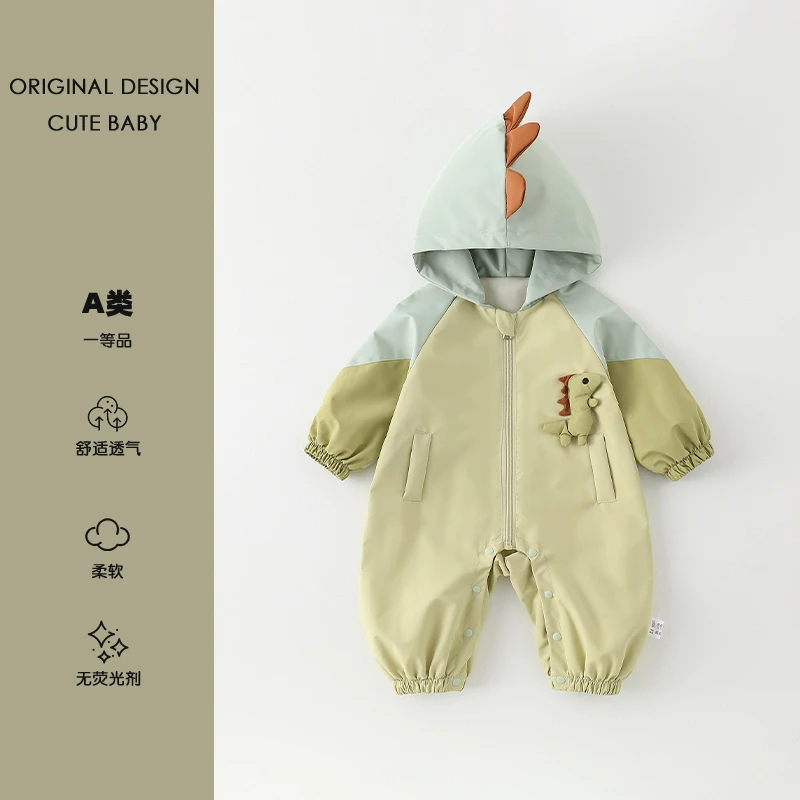 男女宝宝秋装连体衣婴幼儿秋季新款可爱卡通连帽休闲外出服百日服