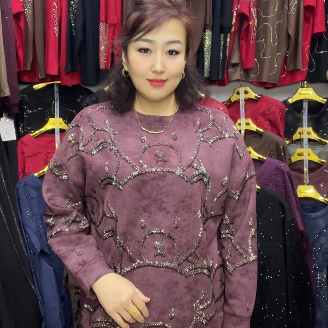 秋冬新款宽松百搭显瘦烫钻上衣