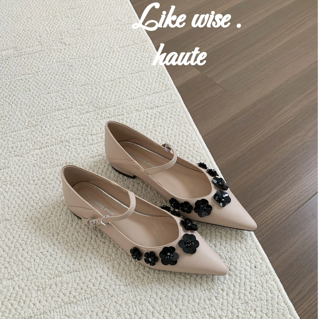 LIKE WISE HAUTE · 1.5CM平跟尖头花朵玛丽珍浅口时尚单鞋
