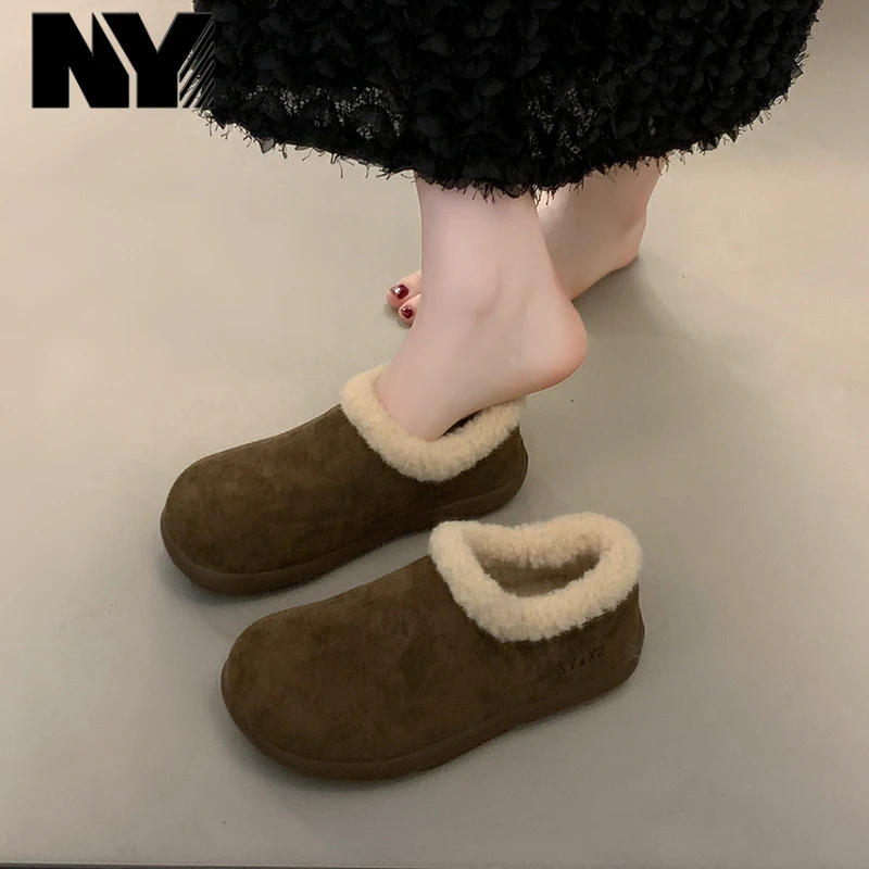 NY小土豆加绒勃肯鞋女2025年冬季新款防滑加厚保暖一脚蹬雪地棉鞋