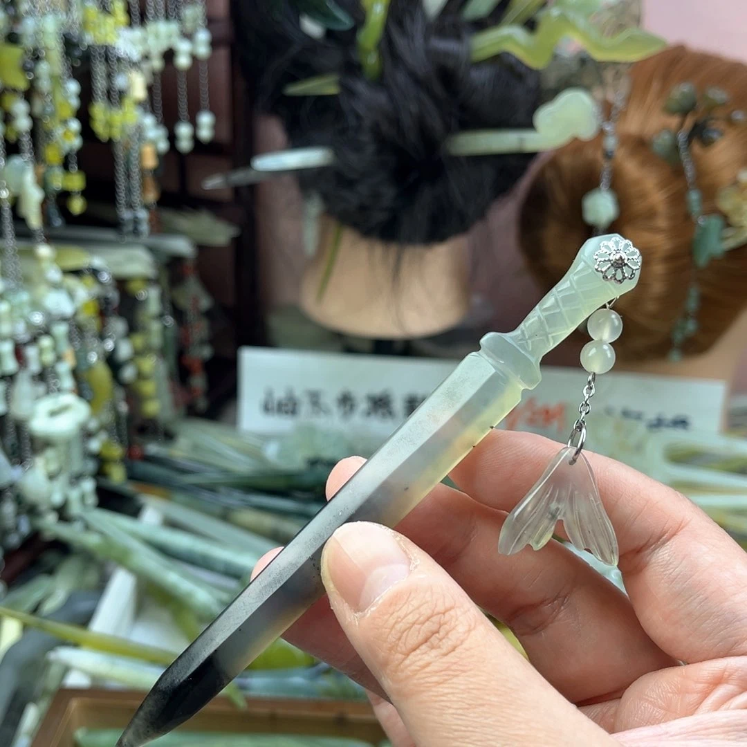 蛇纹石玉发饰未镶嵌默认微瑕岫玉发簪