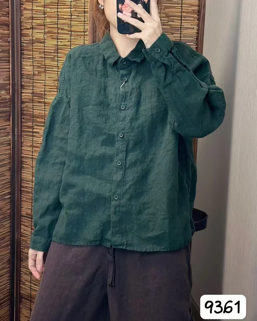 9361砂洗汉麻法式领子衬衫百搭