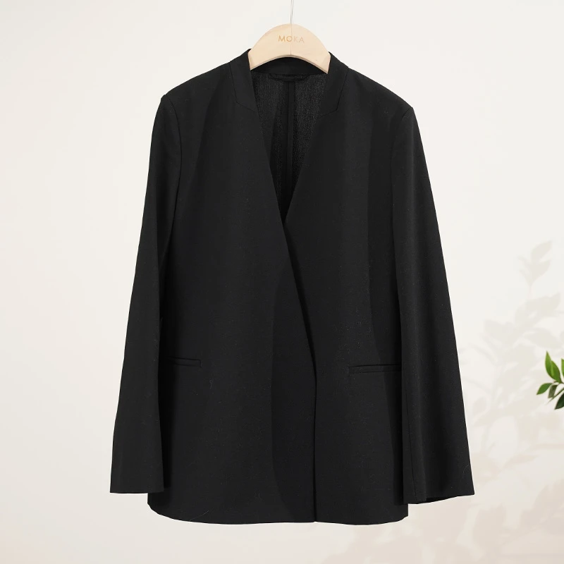 外贸品牌单精纺羊毛西装无领斜襟女士西装（250106）2811