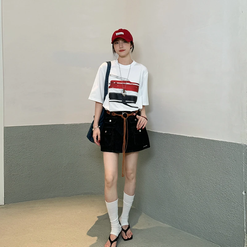 【VIINS】SONGFORIDEAL25夏季高腰牛仔工装半身裙裤5063