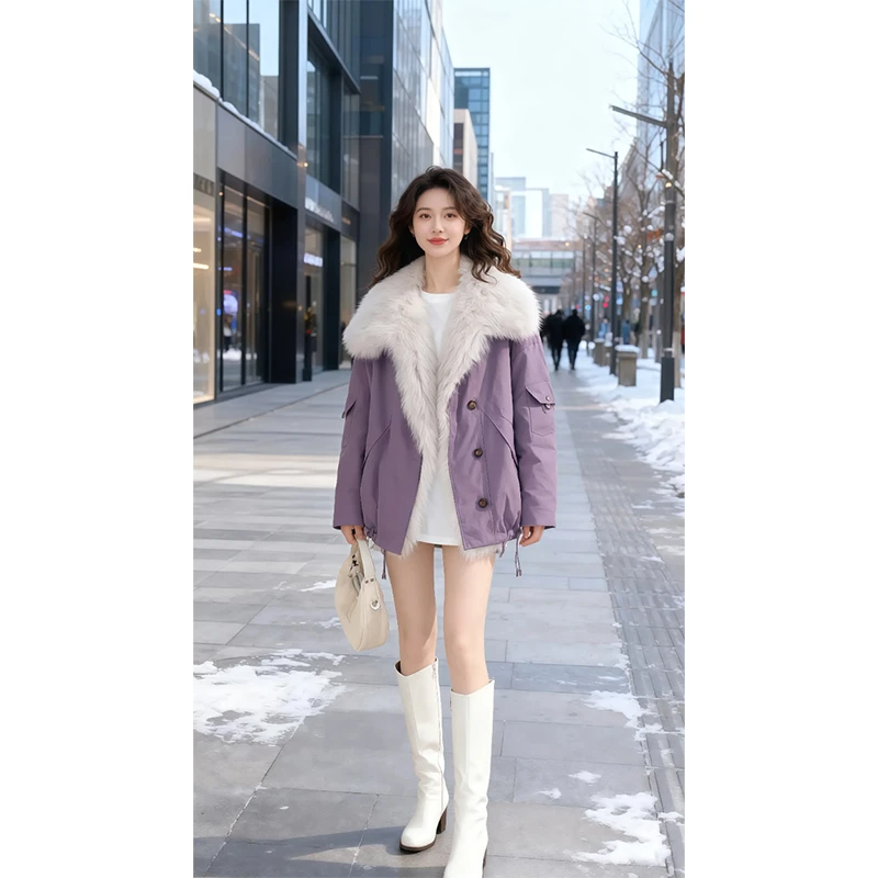 SHALLDOER【理性优雅】打毛领保暖棉衣女2026冬季气质时髦穿搭外套
