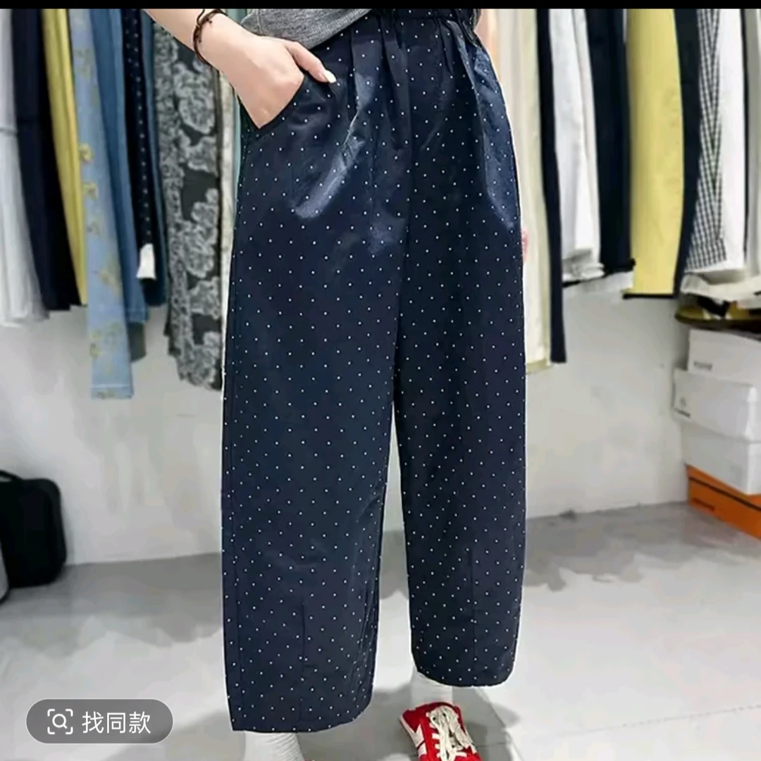 韩系清新波点裤宽松显瘦休闲裤女2025夏季薄款阔腿气球裤奶奶裤潮