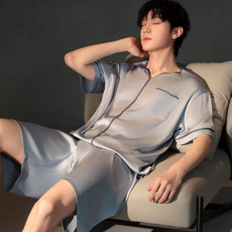 维多利亚冰丝睡衣男士夏天薄款短袖夏季新款高级感套头家居服套装