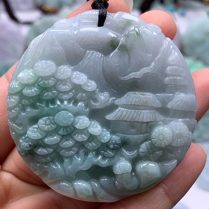 翡翠未镶嵌颈饰山水两面工艺福利