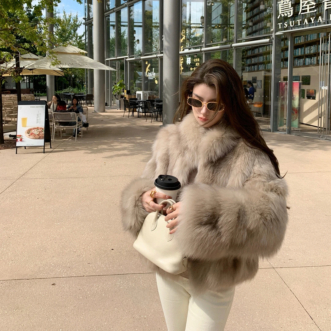 “莉莉安小姐”奢级霜染狐狸毛皮毛一体 丰盈贵气千金感-毛呢外套