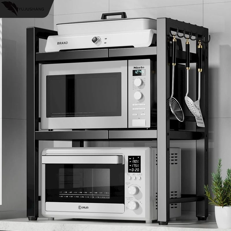 加厚台面厨房微波炉置物架家用可伸缩多层电饭煲烤箱架子收纳神器