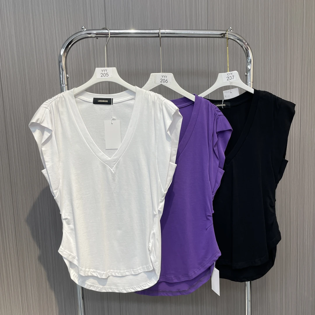 收腰显瘦时尚纯色百搭上衣21925