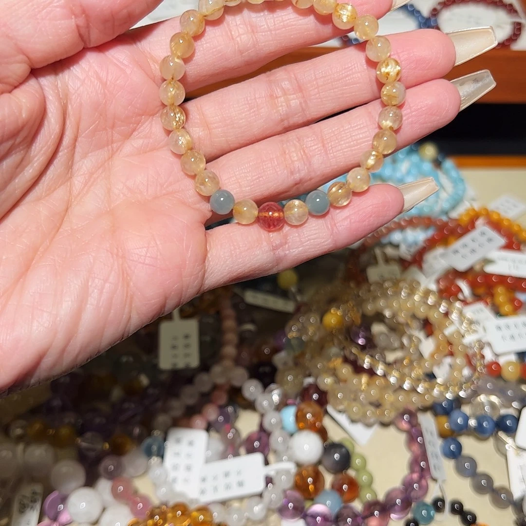 烟晶手链银S925镶嵌金发084