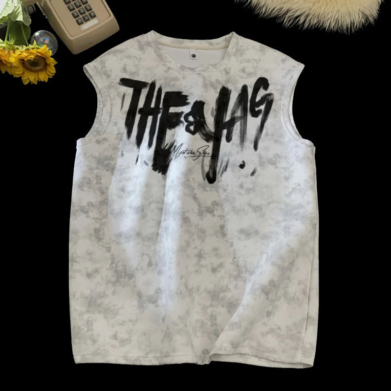 muxiaofei/慕小菲重磅260克美式水墨背心男潮流夏季新款大码无袖