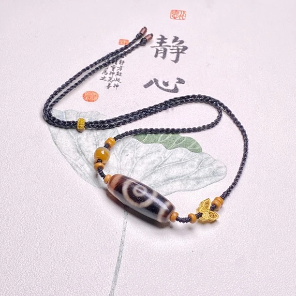 玛瑙带砂一眼山水锁骨链时尚个性设计手工编绳项链简约大气颈饰