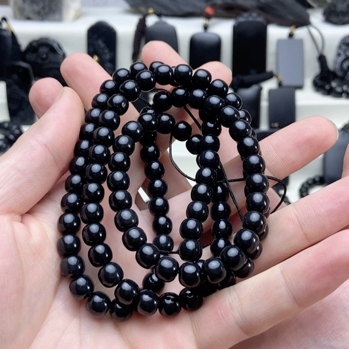 颈饰未镶嵌和田玉（墨玉）卡8老型项链108