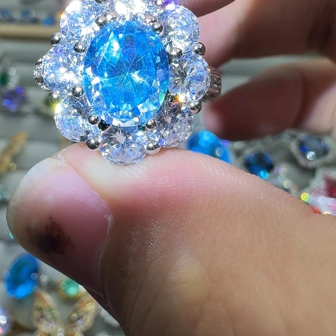 托帕石戒指银S925镶嵌