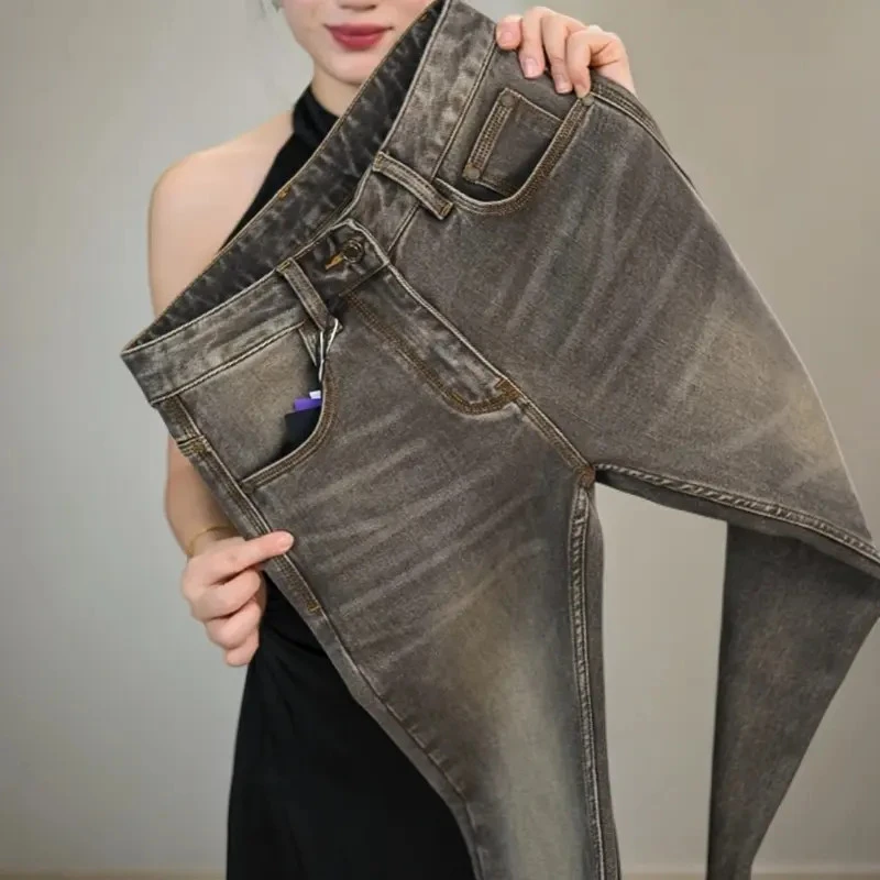 秋季新款琥珀灰精梳棉柔软轻奢弹力商务修身百搭舒适男款牛仔裤