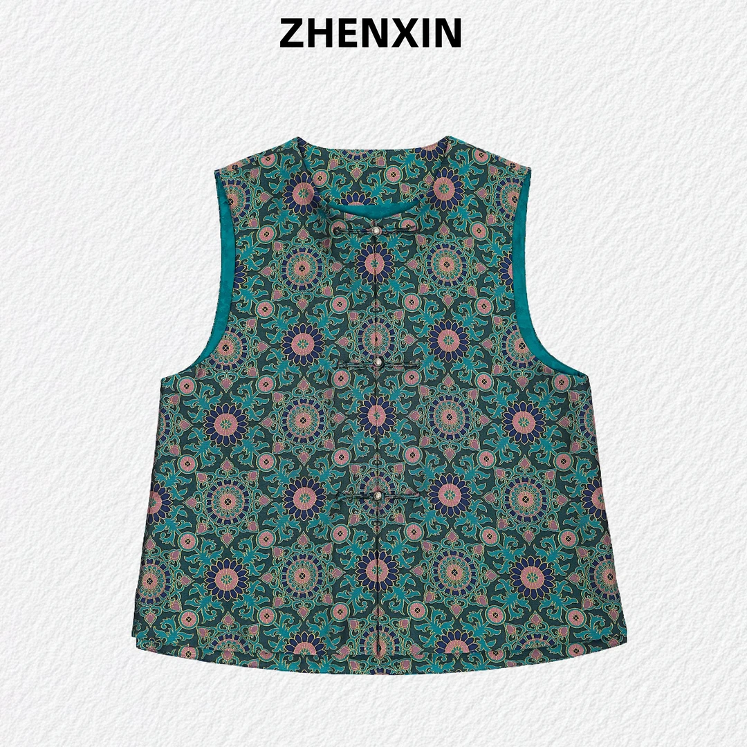 【大小团花粉蓝】上久楷织金宋锦马甲新中式国风上衣秋冬百搭气质