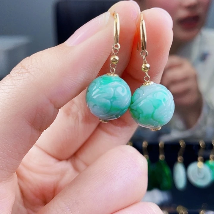 翡翠耳饰18K金镶嵌饰品