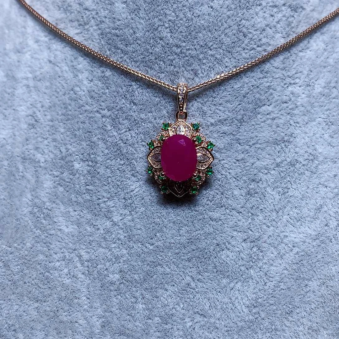 吊坠(赠链)银S925镶嵌红宝石