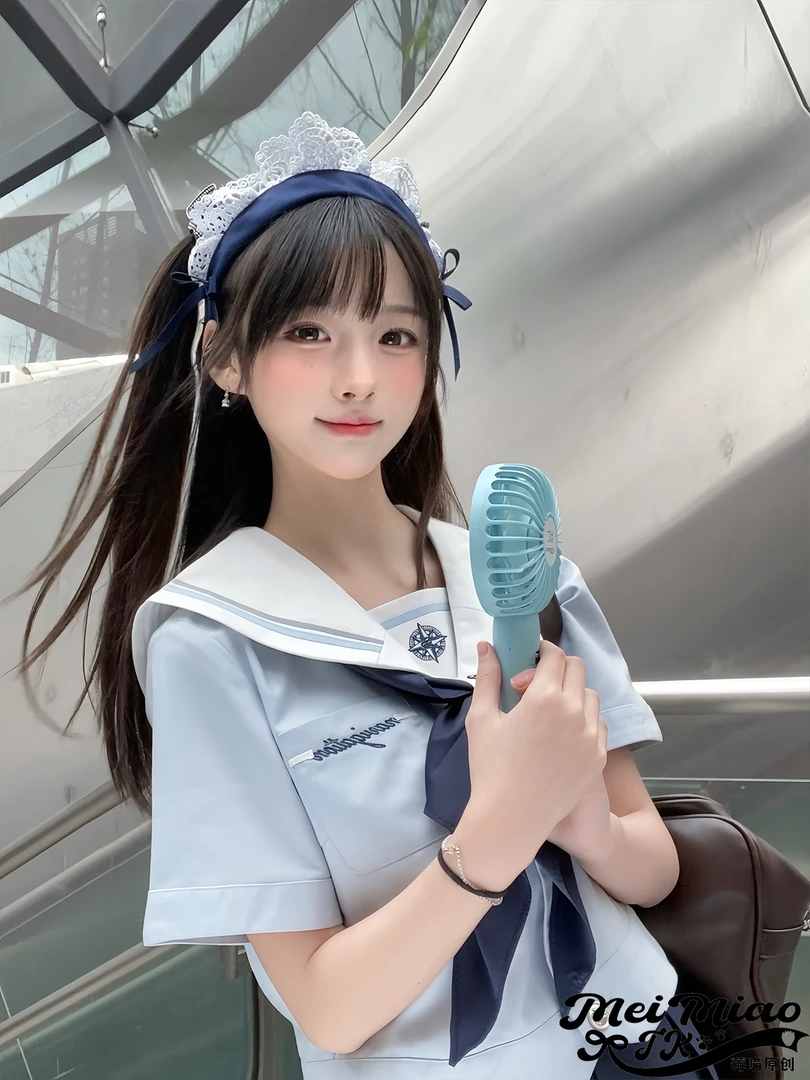 【岛屿十束】莓喵jk水手服原创正版套装校供收腰蓝色水手服短袖绀色