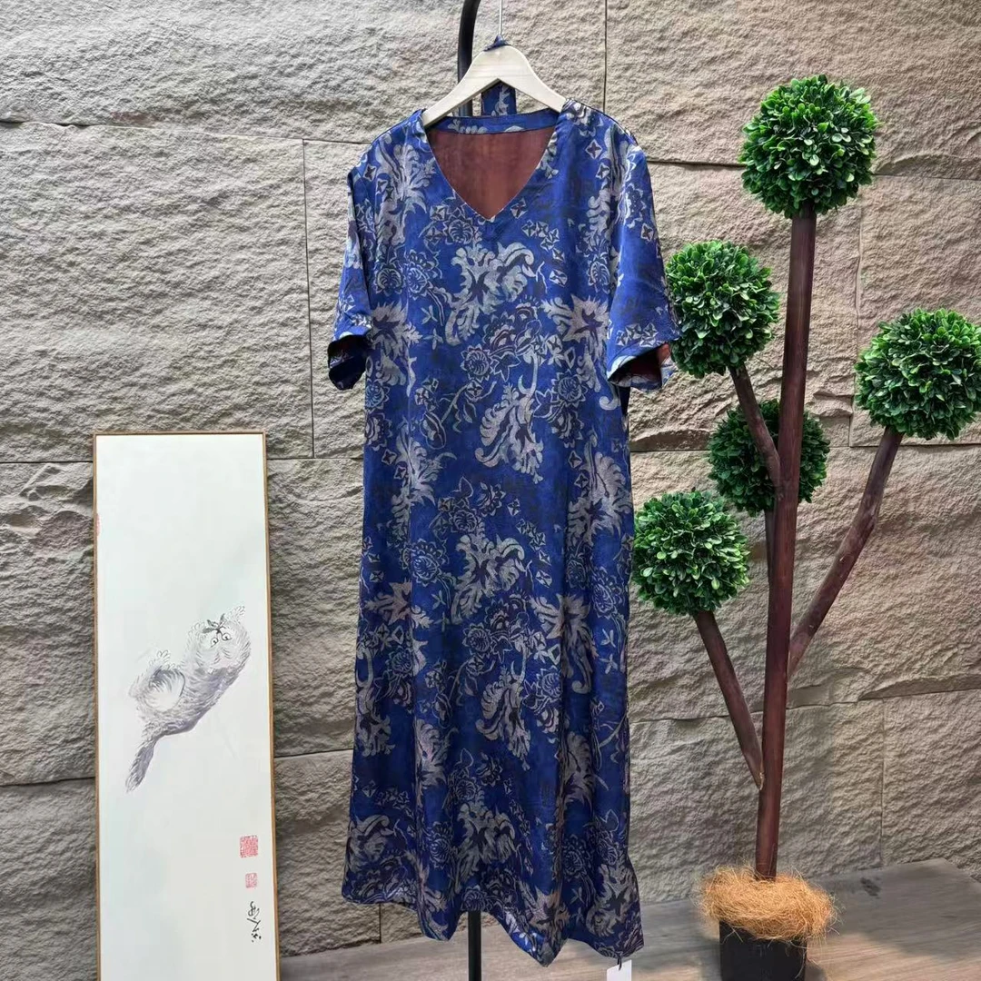 9562新款夏季优雅减龄碎花韵味V领清凉连衣裙QZ