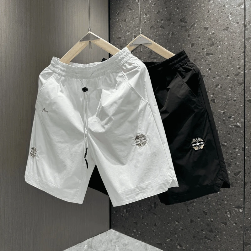 夏季男士潮流时尚百搭短裤休闲裤白色轻奢薄款简约宽松修身印花