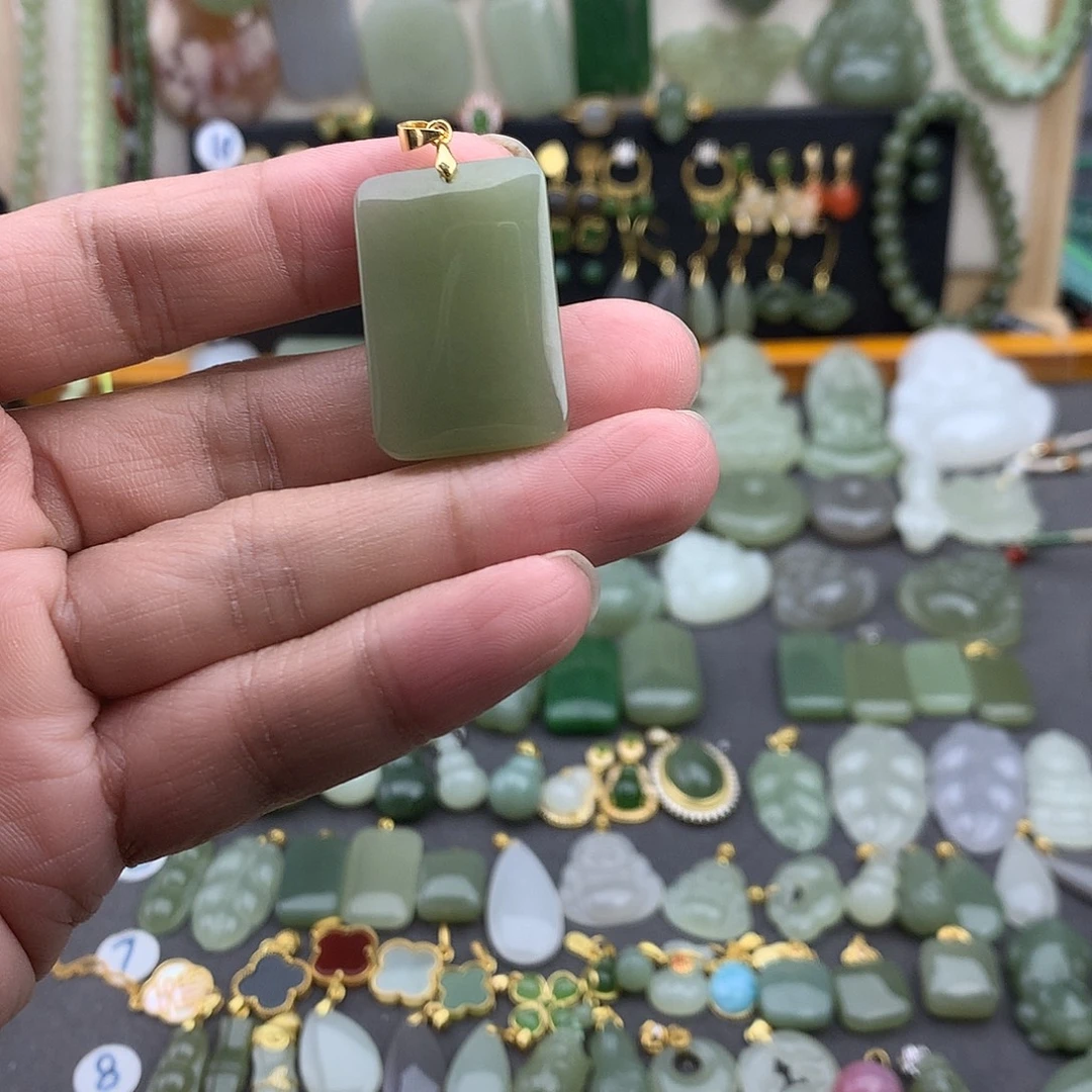 和田玉银S925镶嵌吊坠(不含链)